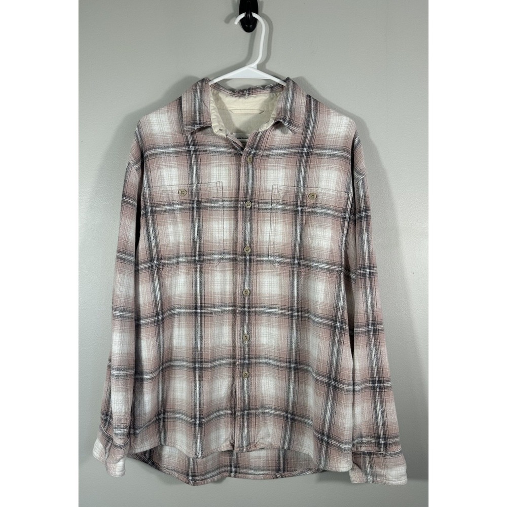 American Eagle Shirt‎ Womens Small Pink Gray Plaid Cotton Linen Button Up